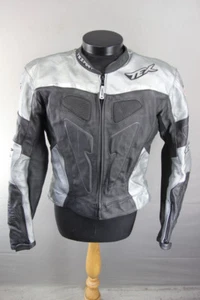 TEXPORT BLACK, SILVER & WHITE LEATHER BIKER JACKET + CE ARMOUR & RACE HUMP 40IN - Picture 1 of 10