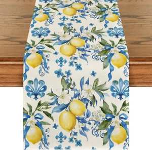 Blue Lemon Iris Summer Table Runner, Seasonal Spring Kitchen Dining Table Decor - Picture 1 of 12