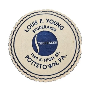 RARE Vintage Louis P. Young Studebaker Pottstown PA Paper Coaster Embossed - Picture 1 of 3