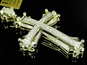 1.34 Ct Round Cut White Moissanite Cross Pendant Solid 14K Solid Yellow Gold - Picture 1 of 6
