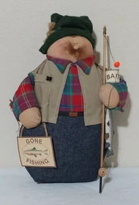 Soft Sculpture Fisherman GONE FISHING 1993 Collectable Creations - 9" tall - Bild 1 von 9