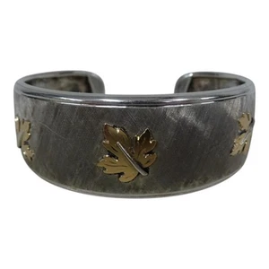 Sterling Silber .925 Armreif Armband gebürstet mit 18kt Gold 0,750 fallende Eichenblätter - Bild 1 von 18