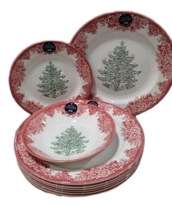 Royal Stafford 12 Stück CHRISTMAS TREE ROT GRÜN SPEISE- & SALATTELLER England NEU - Bild 1 von 11