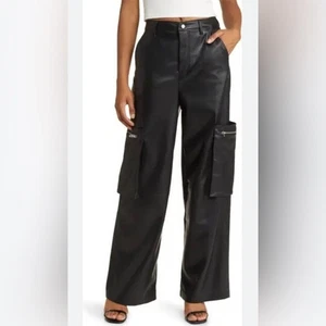 Blank NYC Wide Leg Faux Leather Franklin Rib Cage Black Cargo Pants Size 28 - Picture 1 of 16
