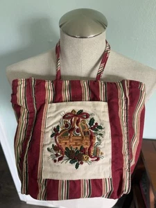 Vintage Longaberger Christmas Red Striped Embroidered Mini Cloth Tote Bag - Picture 1 of 5