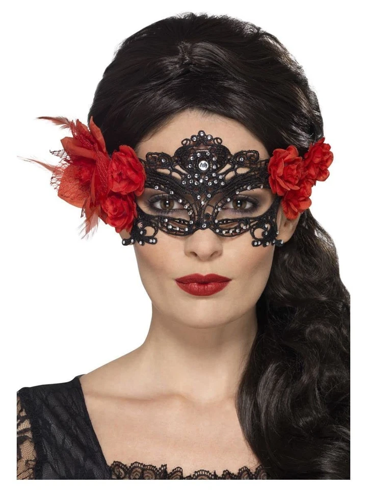 Smiffys Day of the Dead Lace Filigree Eyemask, Black - Image 1 of 1