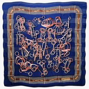 Vintage 80s Paolo Gucci Pink Horsebit & Equestrian Strap Print Navy Silk Scarf - Picture 1 of 4