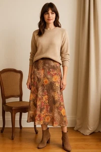 DS by Debbie Shuchat Floral Leopard Print Maxi Skirt | Brown Boho Y2K Slip Style - Picture 1 of 6