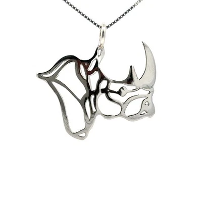 Colgante de rinoceronte hecho a mano de plata de ley (1 1/2 x 1 1/2 pulgadas) Foto 1 de 4