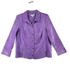 Chaqueta de pana CJ Banks para mujer púrpura remolino botón delantero manga larga talla 1X - Imagen 1 de 12