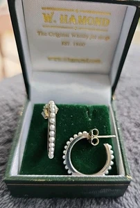 W HAMOND STERLING SILVER AND PEARL HOOP EARRINGS - BOXED - RRP £199 - Picture 1 of 3