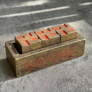 Antique Chinese Taoist Bronze Ritual Seal Set 4 Seals Hand-Carved Daoist Stamps - Picture 1 of 6