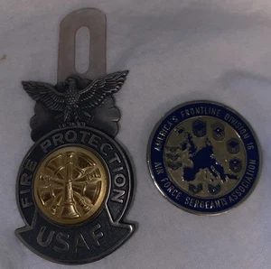 USAF Air Force Fire Chief Firefighter pocket badge & Sergeants Association Coin - Picture 1 of 3