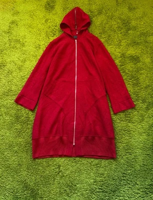 OSKA 100% wool avant garde distressed hobo style zip parka coat jacket red women - Image 1 of 4