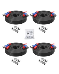 4 Pack 60Feet 18m All-in-One CCTV Video Power Cables, BNC Extension Security ... - Picture 1 of 9