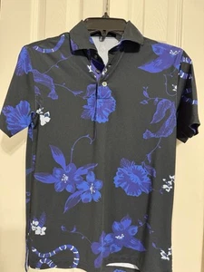 Greyson Boys Youth Large Golf Polo Black And Blue - Picture 1 of 2