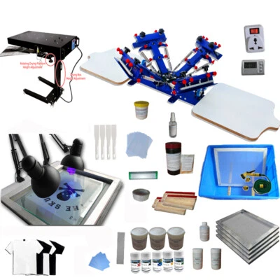 4 Color 2 Station Screen Printing Kit T-shirt Printing Machine Press Flash Dryer - Image 1 of 4