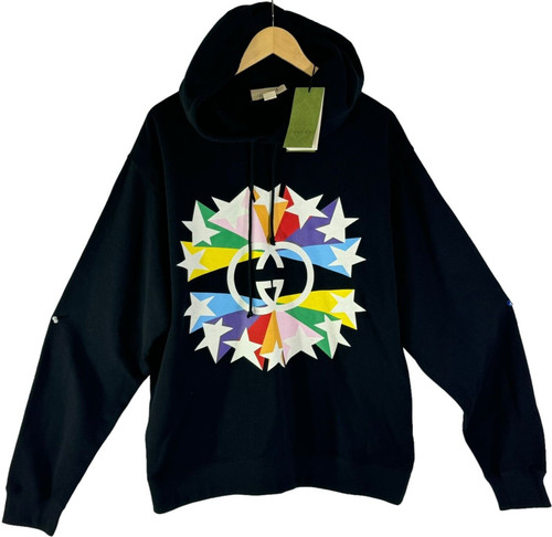 Felpa con cappuccio uomo Gucci cotone nero multicolore Start GG $1.250 Italia "L"
