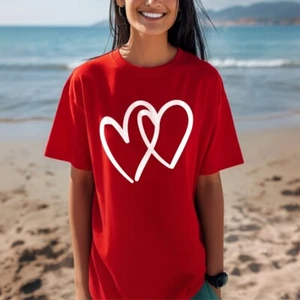 Womens Valentines Graphic Tees Heart Printed Shirts Casual Valentine Tops - Picture 1 of 4