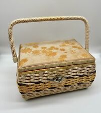 Vintage Dritz Wicker Sewing Box, Great  Cond., Padded Orange Floral Lid, No Tray