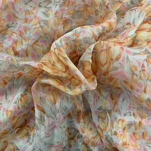 Valentino 100% Silk Chiffon Orange Pink Floral 0.6m X 1.4m - Scarf, Mask E49 - Picture 1 of 2