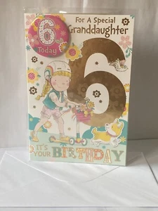 Granddaughter 6th Age 6 Six Sixth Birthday Card With Badge - Picture 1 of 5