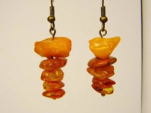 Raw Baltic Amber Dangle Drop Earrings Brown Yellow Natural Genuine 0994 - Picture 1 of 11