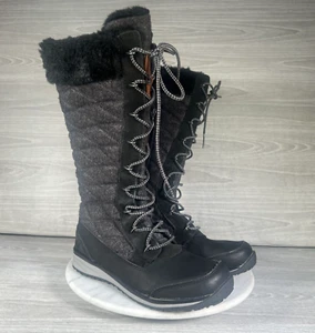 Salomon Snow Boots Womens 6.5 Black Gray Hime High Tall Quilted Faux Fur Lined - Picture 1 of 17