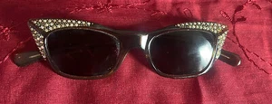 VTG Raybert Exotique Black Rhinestone Cat eye Frame Glasses (France) c 1950s~60s - Picture 1 of 16