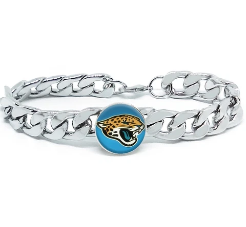 Jacksonville Jaguars Silver Mens Curb Link Chain Bracelet Football Gift D4-1 Cover
