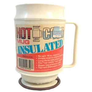 Vintage Hot Cold insulated 16 oz. Plastic Brown Beige Mug Cup - Picture 1 of 9