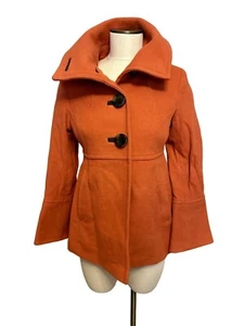 Jessica Simpson Womens Burnt Orange Wool Blend Button-Up Coat With Bell Sleeves - Picture 1 of 12
