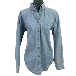 Vintage 90s Lands End Womens Medium Light Wash Denim Button Down Shirt USA Made - Picture 1 of 5