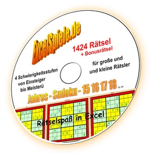 4x Jahres-Excel-SUDOKU 15, 16, 17, 18 Excel-Tool, 1424 Rätsel - Bild 1 von 10