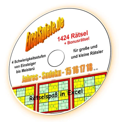 4x Jahres-Excel-SUDOKU 15, 16, 17, 18 Excel-Tool, 1424 Rätsel - Bild 1 von 4