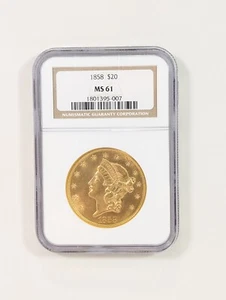 1858 $20 Gold Liberty Double Eagle NGC MS61 ~ Mintage of 211,714 - Picture 1 of 4