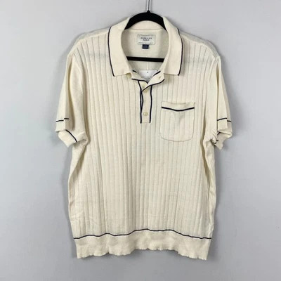 American Eagle AE Fin de Semana Punta Suéter Polo Acanalado Para Hombres Grande Crema Foto 1 de 4