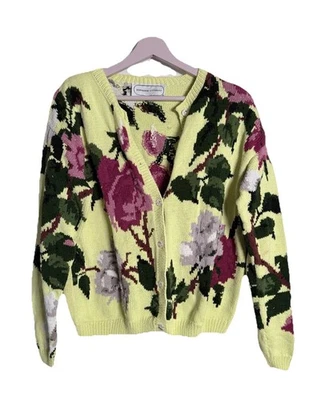 Cárdigan floral amarillo vintage Adrienne Vittadini Foto 1 de 4