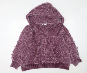 Zara Women's Purple Knit Pullover Hooded Jumper L - Picture 1 of 12