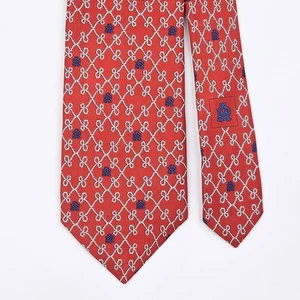 DUNHILL TIE AD Logo Rope Check on Red Silk Necktie - Picture 1 of 6