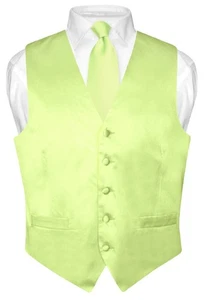 Biagio Men's SILK Dress Vest & NeckTie Solid LIME GREEN Color Neck Tie Set L - Picture 1 of 4