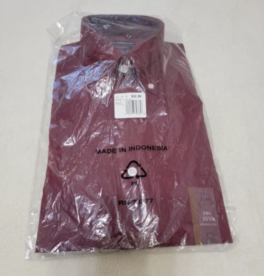 Camisa Croft & Barrow Para Hombres Talla 14.5 Calce Ajustado Tela Ancha Borgoña Abotonada Nueva con Etiquetas Foto 1 de 4