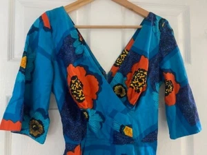 🌺 Handmade Blue & Orange Floral Vintage Hawaiian Dress – One of a Kind 🌺 - Picture 1 of 6
