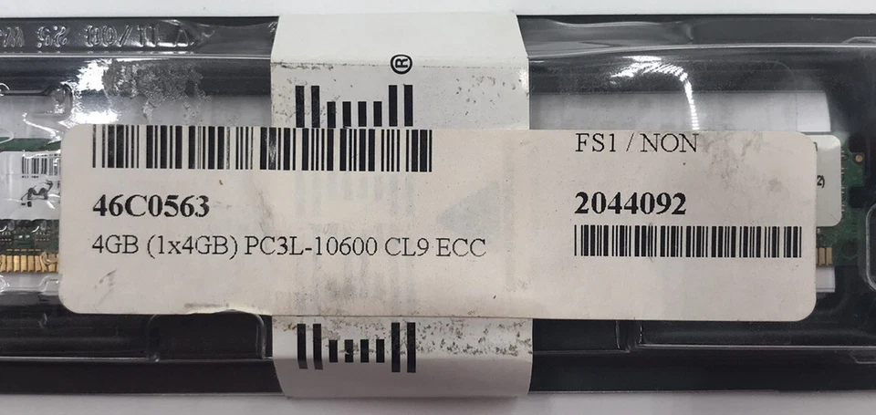 46C0563 IBM 4GB 1RX4 PC3L-10600R CL9 VLP MEMORY MODULE 1X4GB FP1MU - Image 1 of 4