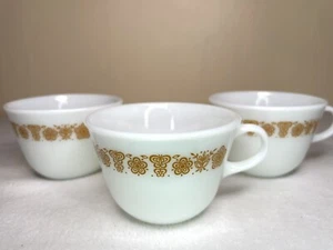 Set Of 3 Pyrex Corning Butterfly Gold Milk Glass Tea/Coffee Cups Mid Century - Picture 1 of 12