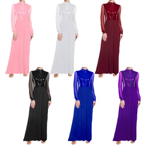 Women Dancewear Competition Gown Maxi Dress Spiritual Mock Neck Tulle Mesh Lady - Picture 1 of 84