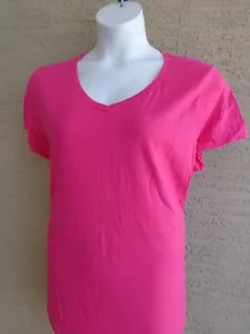NWT Just My Size Cotton S/S V Neck Shirt Tail Bottom Tee Top 1X Hot Pink - Picture 1 of 2