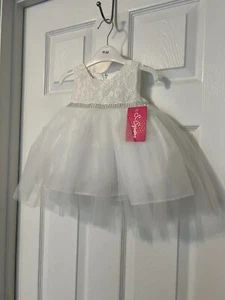 S. Square Infant White Embellished Christening Special Occasion Dress Sz 6m - Picture 1 of 6