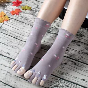 4X Women Toe Socks Five Fingers Floral Rabbit Random Color One Size Cute Casual - Picture 1 of 3