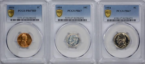 1954 5-Coin Proof Set Each Graded PCGS PR67 - Very Nice Superb Gem Proof Set Cover